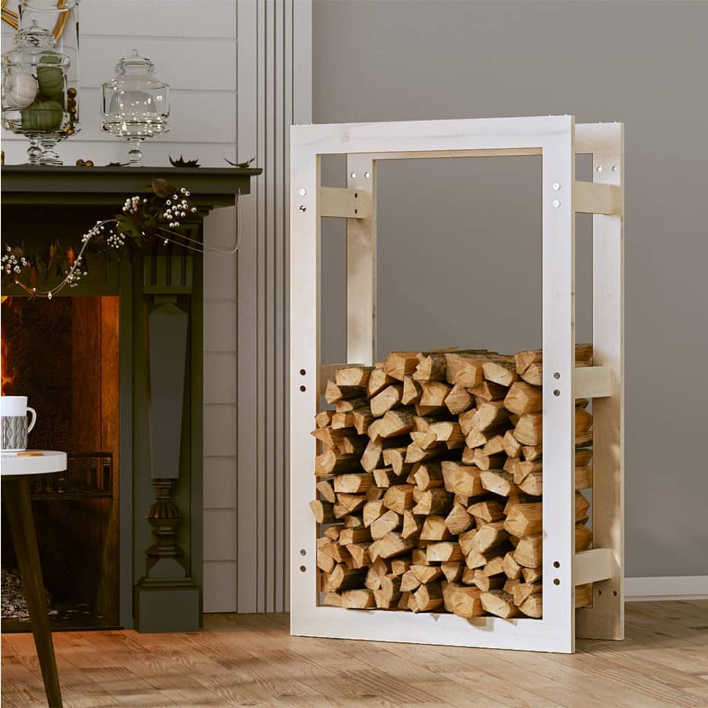 vidaXL Support pour bois de chauffage Blanc 60x25x100 cm Bois de pin