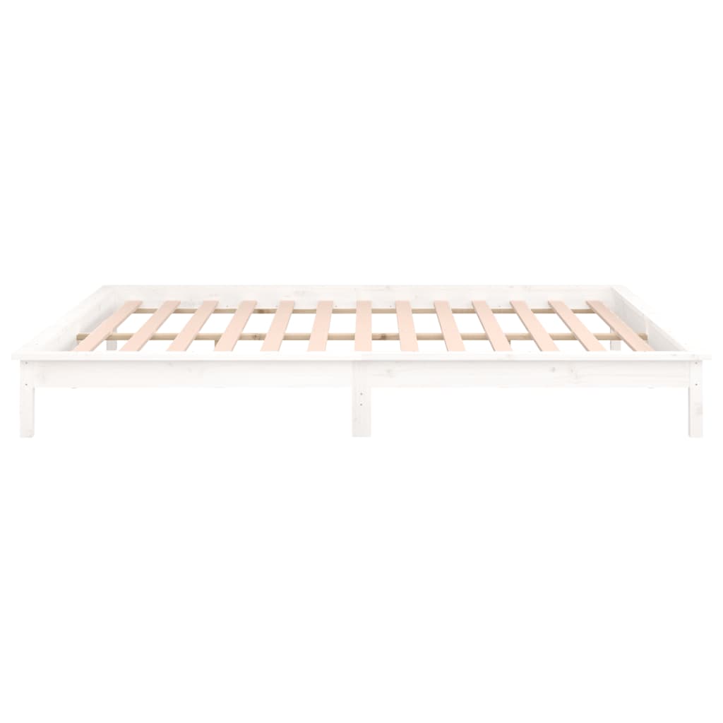 vidaXL Cadre de lit à LED blanc 140x190 cm bois massif