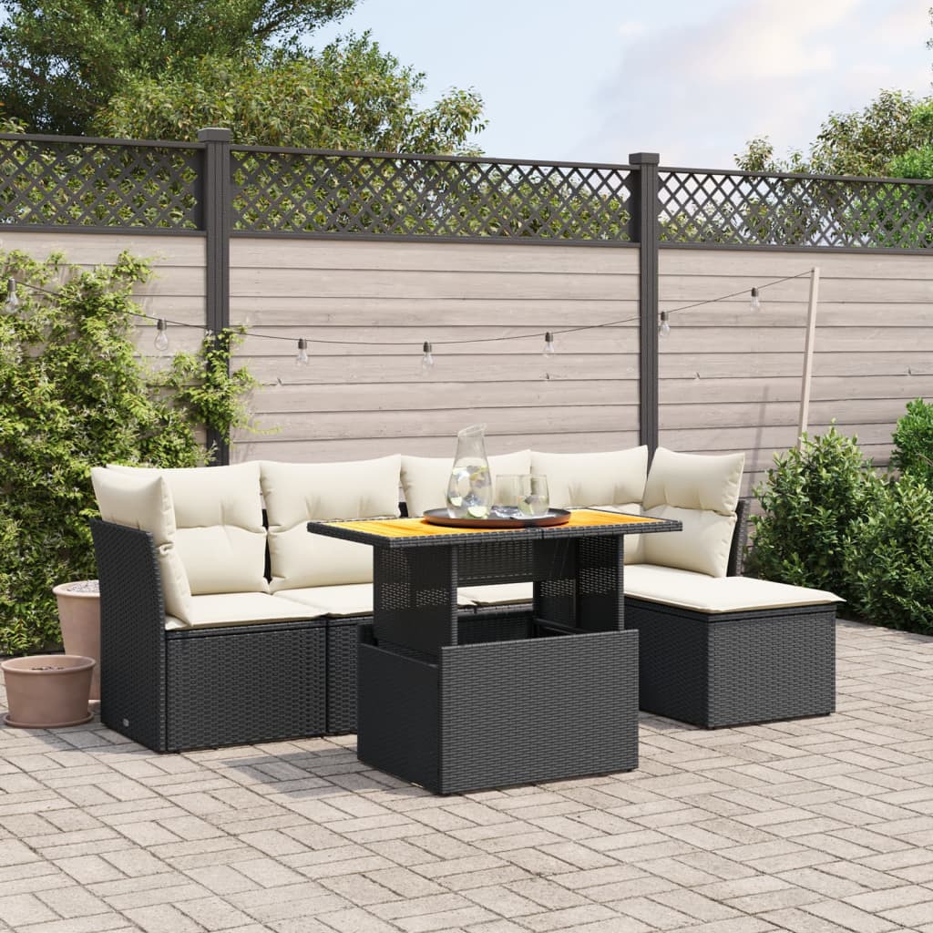 vidaXL Salon de jardin 6 pcs avec coussins noir résine tressée