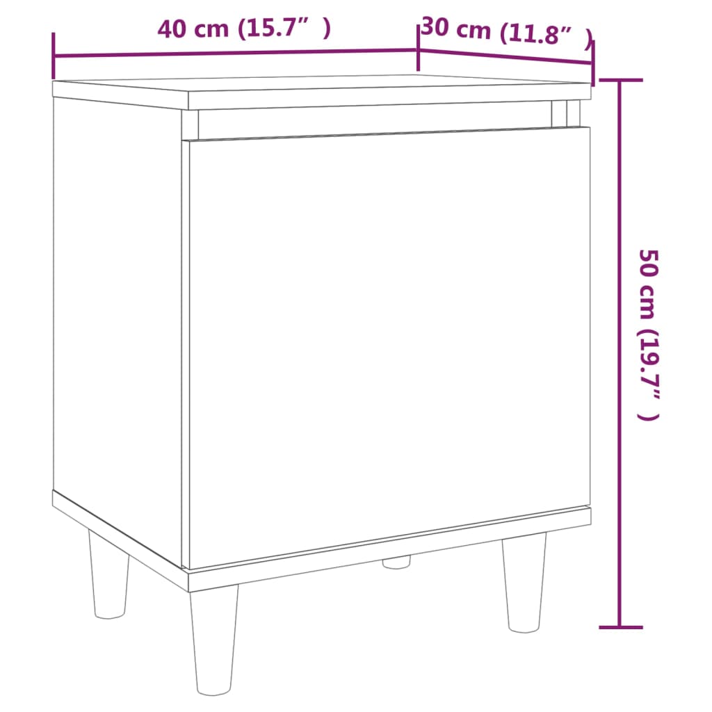 vidaXL Table de chevet avec pieds en bois Sonoma gris 40x30x50 cm