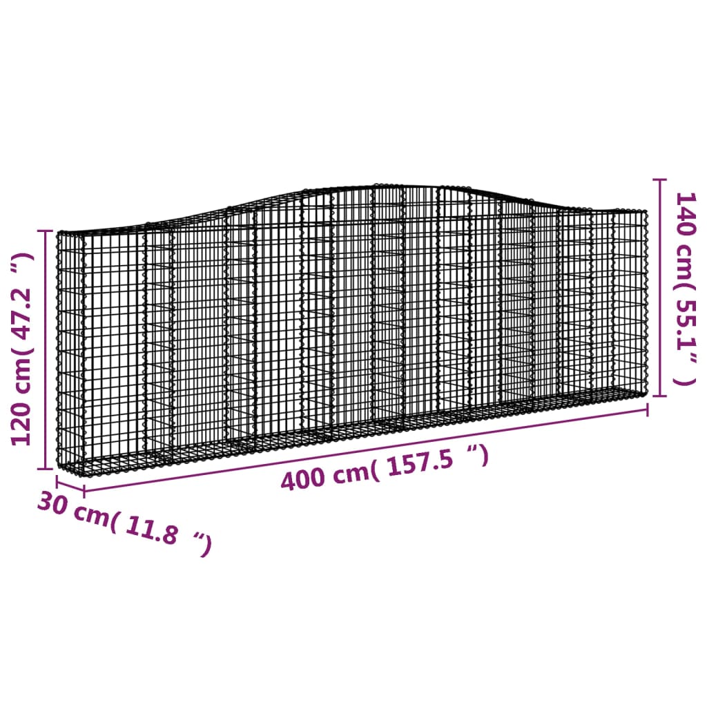 vidaXL Paniers à gabions arqués 7 pcs 400x30x120/140 cm Fer galvanisé