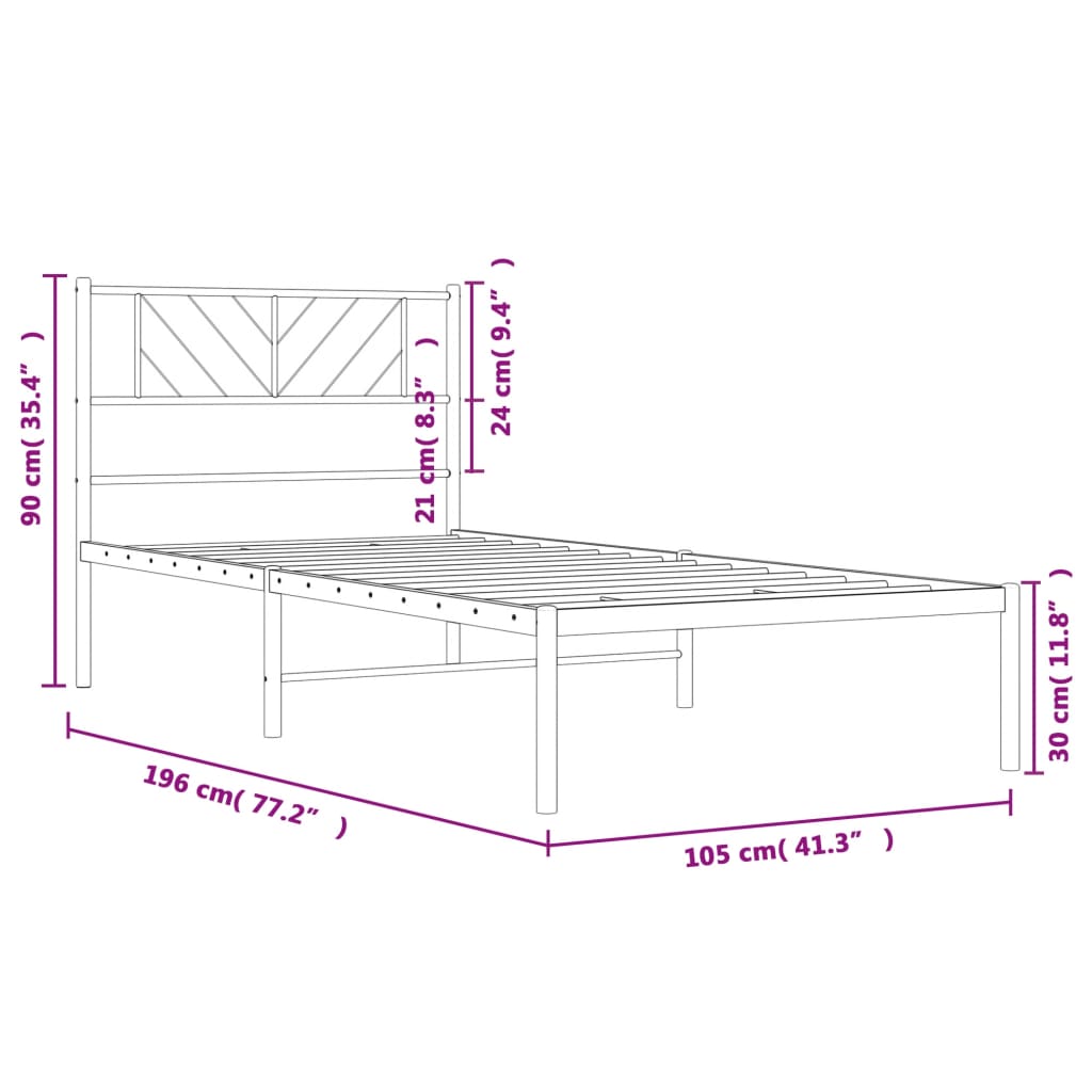 vidaXL Cadre de lit métal sans matelas avec tête de lit noir 100x190cm