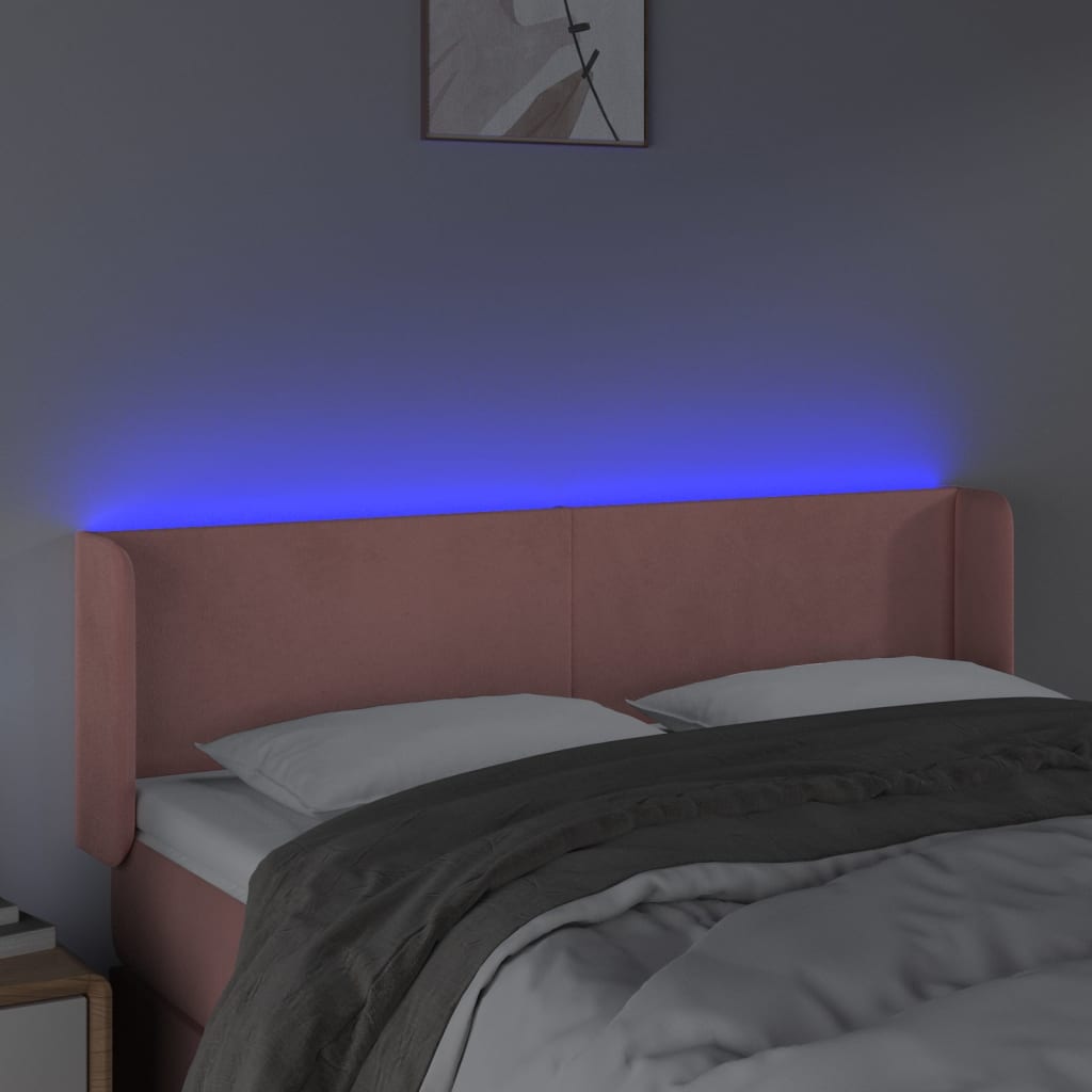 vidaXL Tête de lit à LED Rose 147x16x78/88 cm Velours