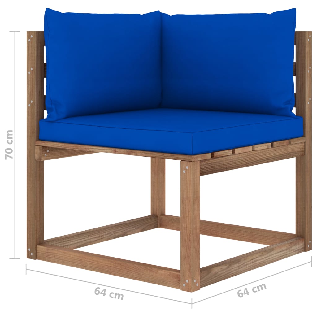 vidaXL Canapé d'angle palette de jardin avec coussins bleu