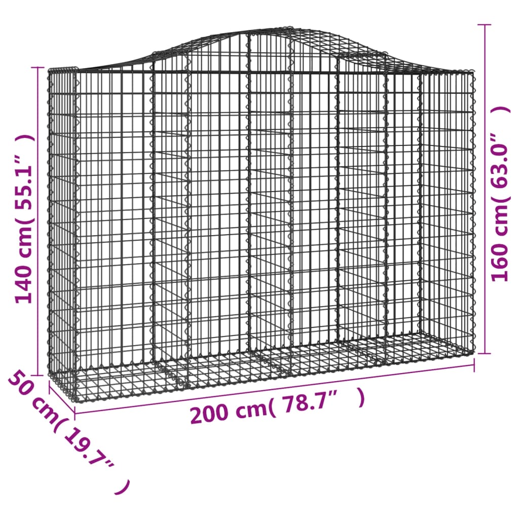 vidaXL Paniers à gabions arqués 5 pcs 200x50x140/160 cm Fer galvanisé