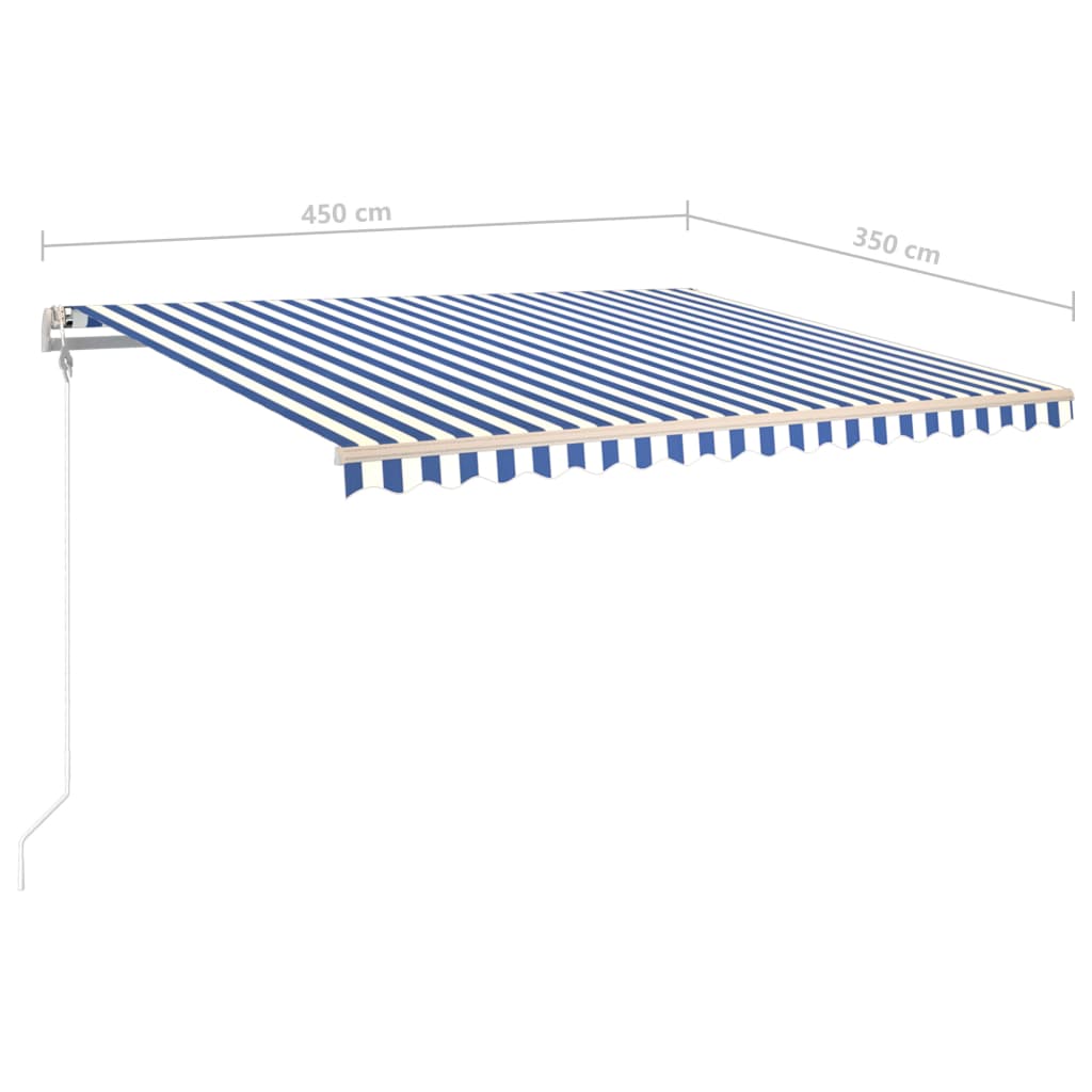 vidaXL Auvent manuel rétractable avec poteaux 4,5x3,5 m Bleu et blanc