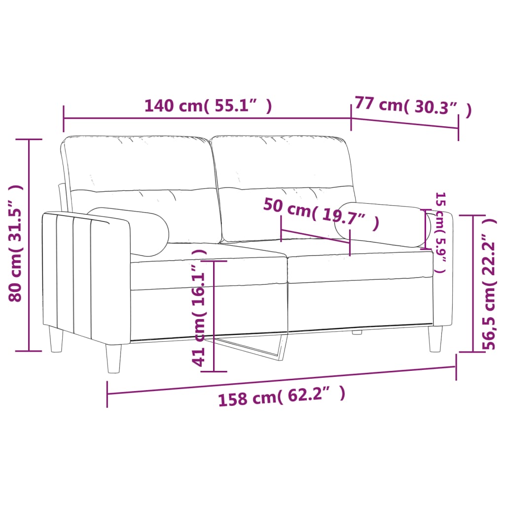 vidaXL Canapé 2 places avec oreillers bordeaux 140 cm tissu