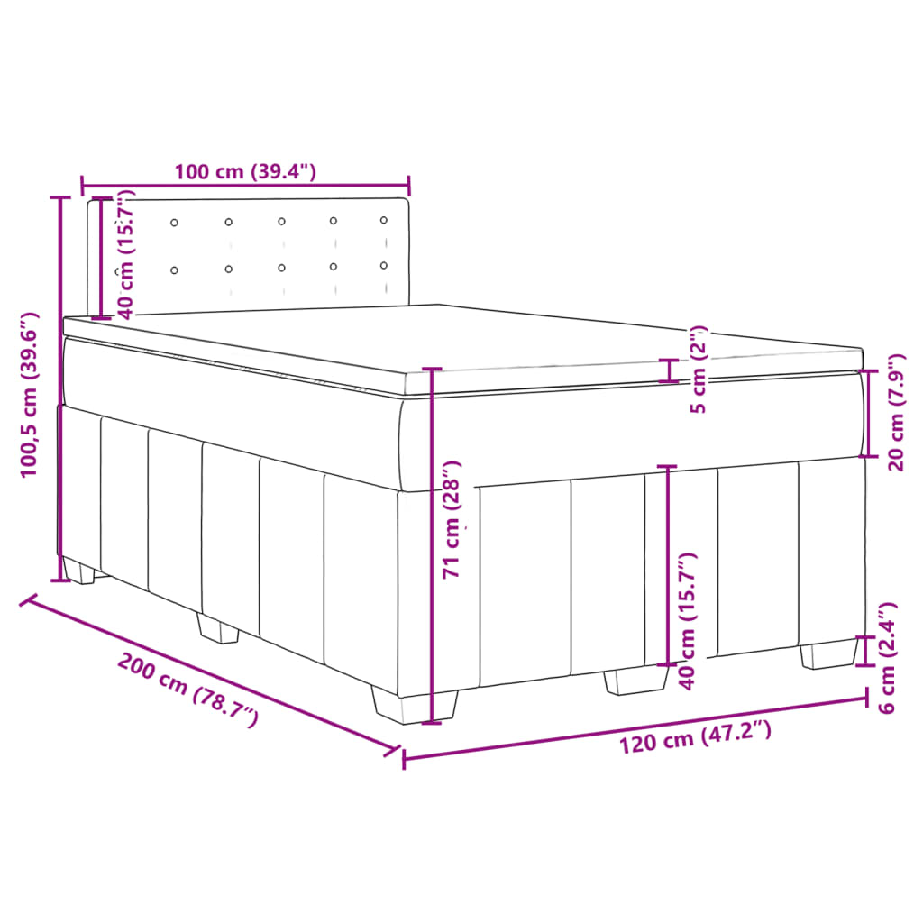 vidaXL Sommier à lattes de lit avec matelas Gris clair 120x200cm Tissu