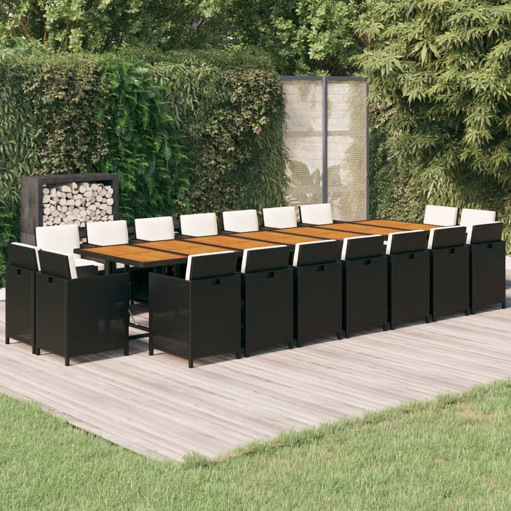 vidaXL Ensemble à dîner de jardin coussins 19 pcs Noir Résine tressée