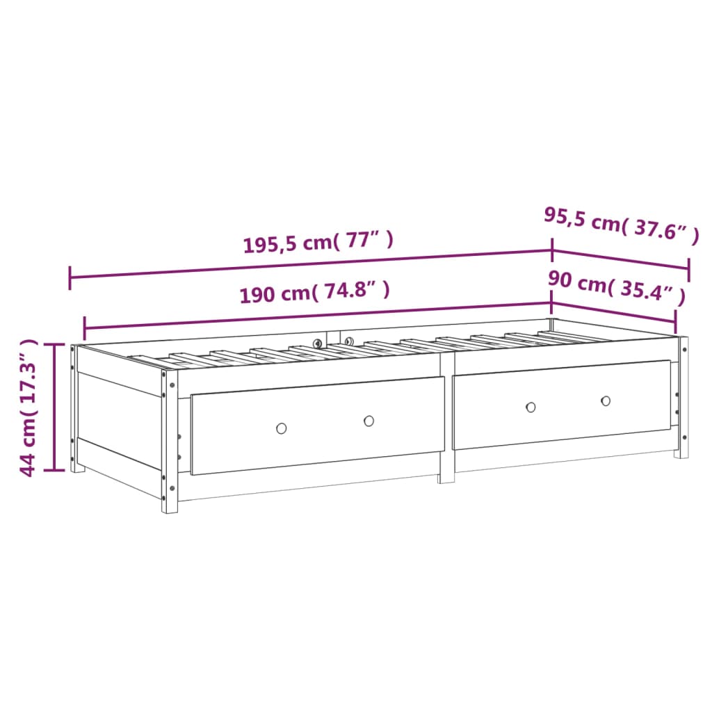 vidaXL Lit de jour 90x190 cm Simple Bois de pin massif