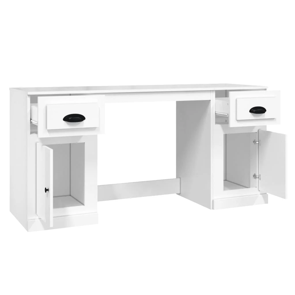 vidaXL Bureau avec armoire blanc brillant bois d'ingénierie