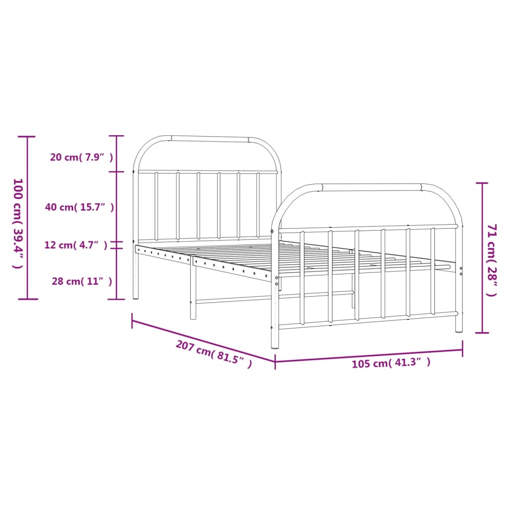 vidaXL Cadre de lit métal sans matelas et pied de lit noir 100x200 cm