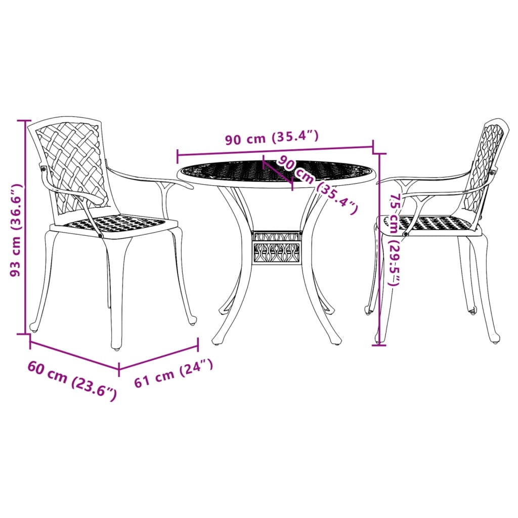 vidaXL Ensemble de bistro 3 pcs vert aluminium coulé