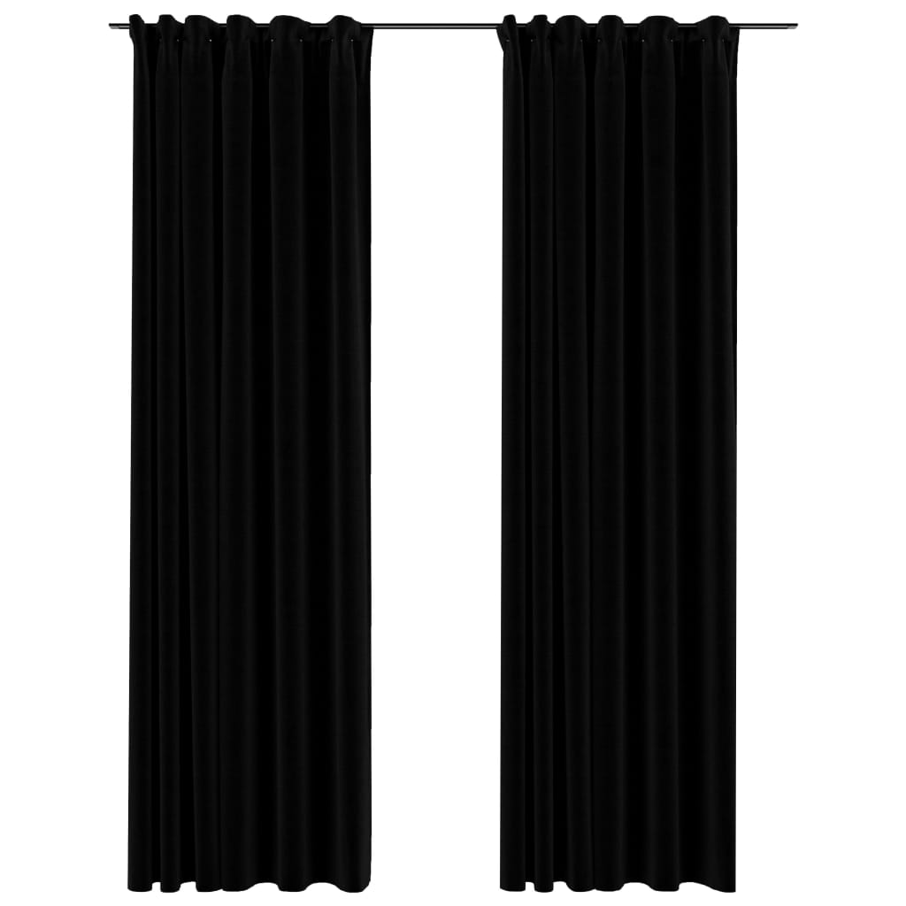 vidaXL Rideaux occultants aspect lin avec crochets 2pcs Noir 140x225cm