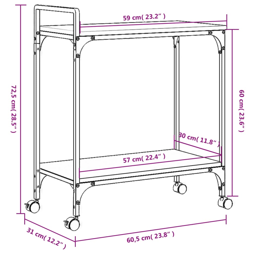 vidaXL Chariot de cuisine chêne fumé 60,5x31x72,5 cm bois d'ingénierie