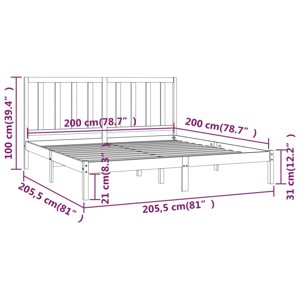 vidaXL Cadre de lit sans matelas bois massif de pin 200x200 cm