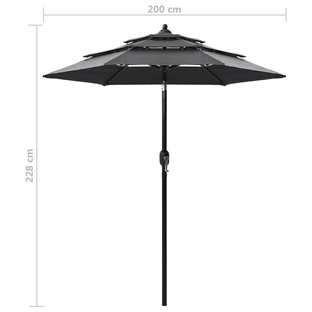 vidaXL Parasol de jardin à 3 niveaux avec mât en aluminium anthracite