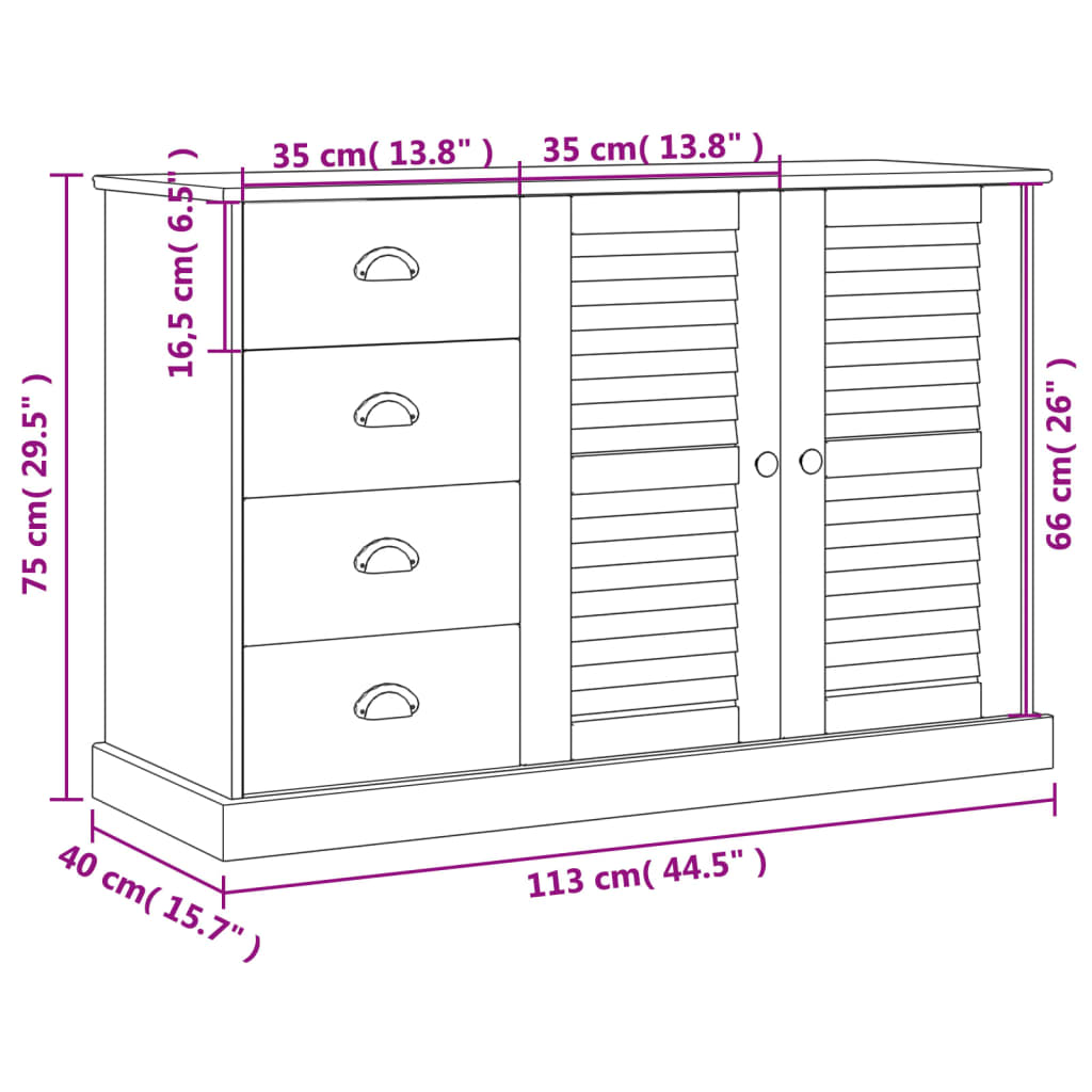 vidaXL Buffet avec tiroirs VIGO 113x40x75 cm blanc bois massif de pin