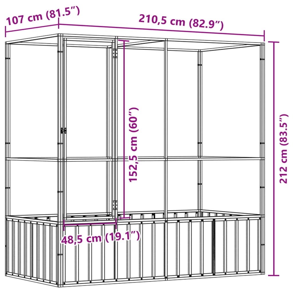 vidaXL Volière argenté 210,5x107x212 cm acier