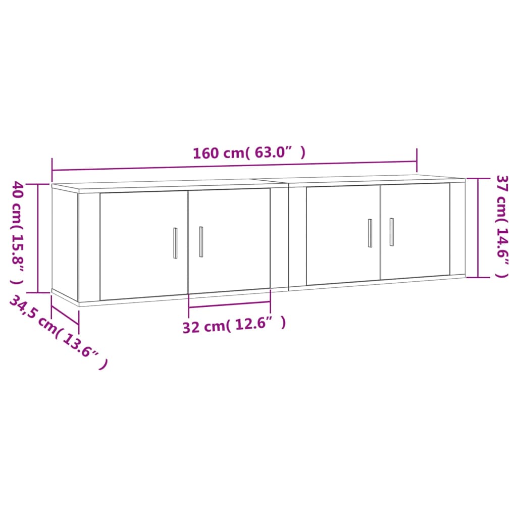 vidaXL Meubles TV muraux 2 pcs gris béton 80x34,5x40 cm