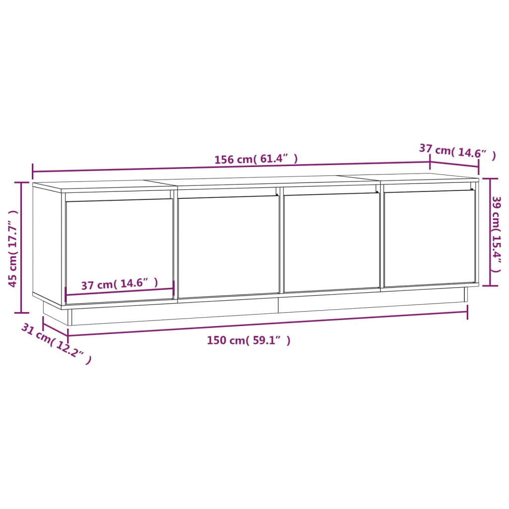 vidaXL Meuble TV Gris 156x37x45 cm Bois de pin massif