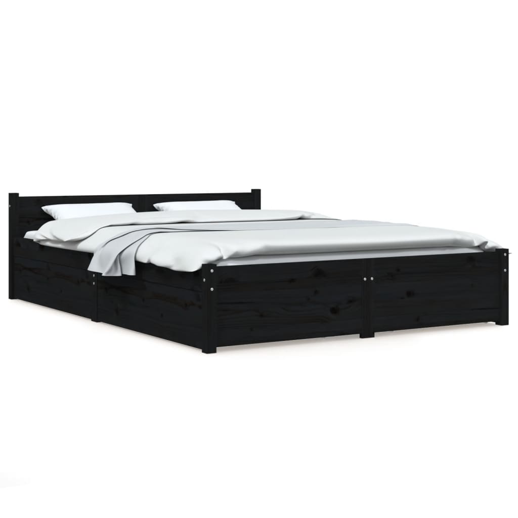 vidaXL Cadre de lit avec tiroirs Noir 150x200 cm Très grand