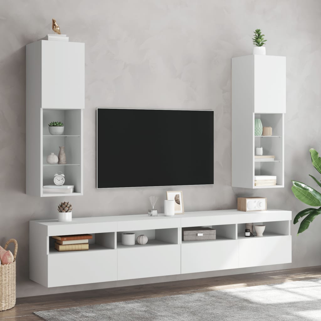 vidaXL Meuble TV avec lumières LED blanc 30,5x30x102 cm