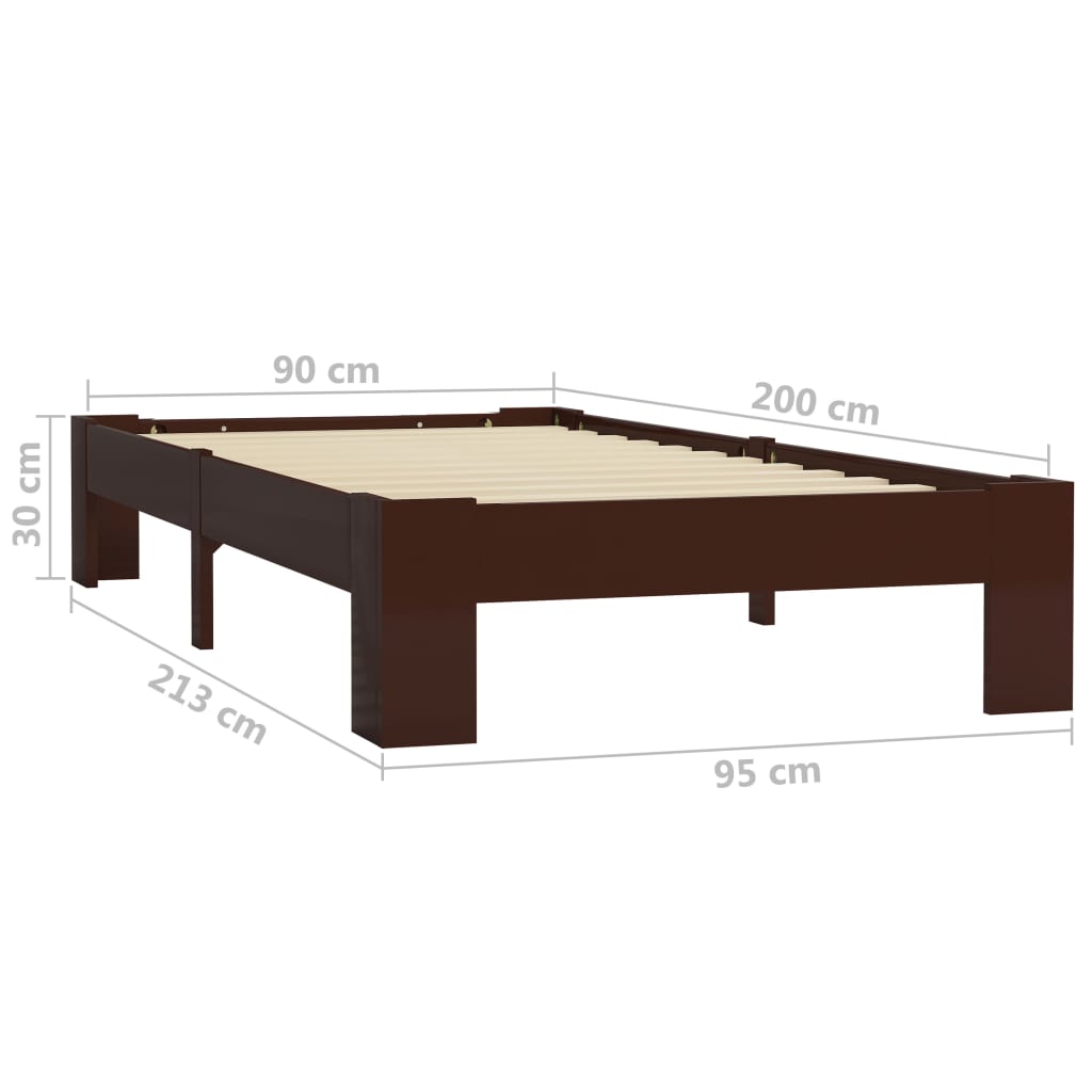 vidaXL Cadre de lit sans matelas marron foncé bois pin massif 90x200cm