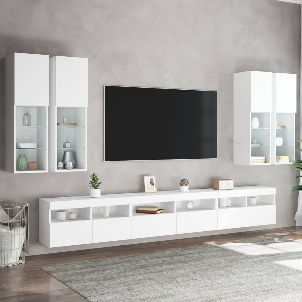 vidaXL Ensemble de meubles TV muraux 7 pcs avec lumières LED blanc