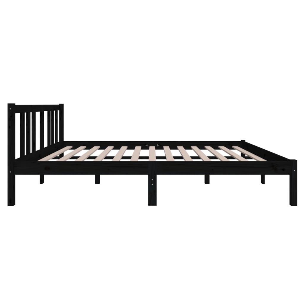 vidaXL Cadre de lit Noir Bois massif 135x190 cm Double