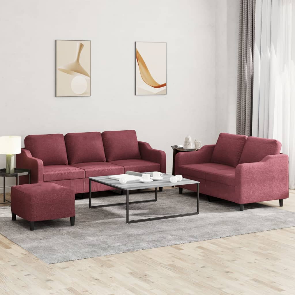 vidaXL Ensemble de canapés 3 pcs avec coussins Rouge bordeaux Tissu