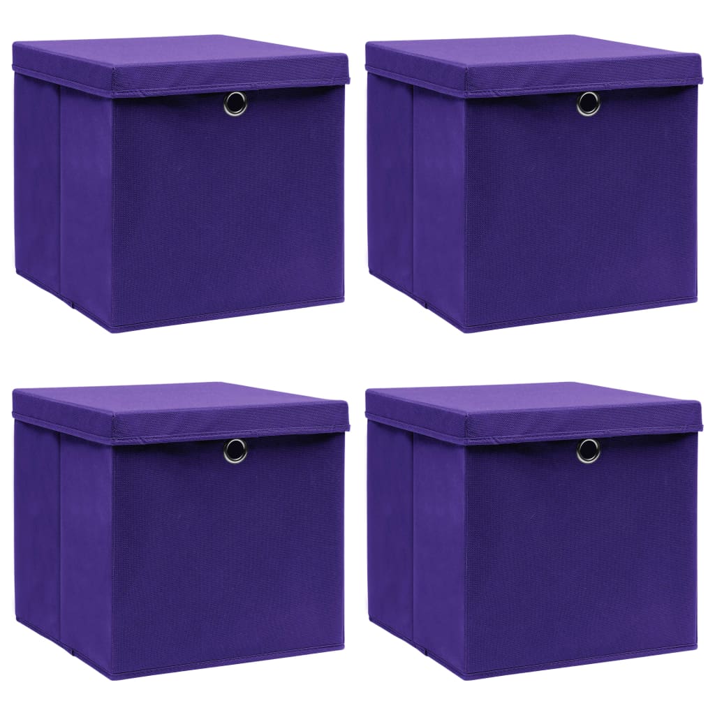vidaXL Boîtes de rangement et couvercles 4 pcs Violet 32x32x32cm Tissu