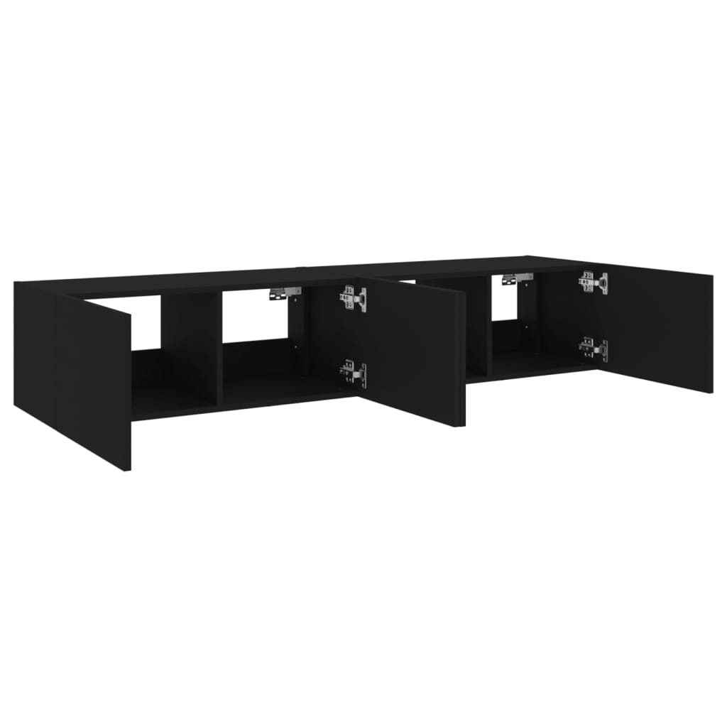 vidaXL Meubles TV muraux avec lumières LED 2 pcs noir 80x35x31 cm