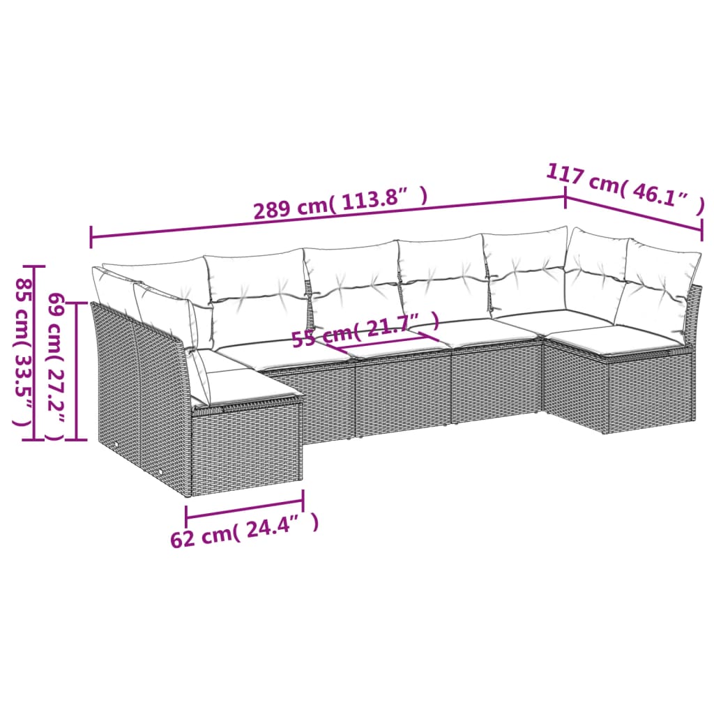 vidaXL Salon de jardin avec coussins 7 pcs marron résine tressée