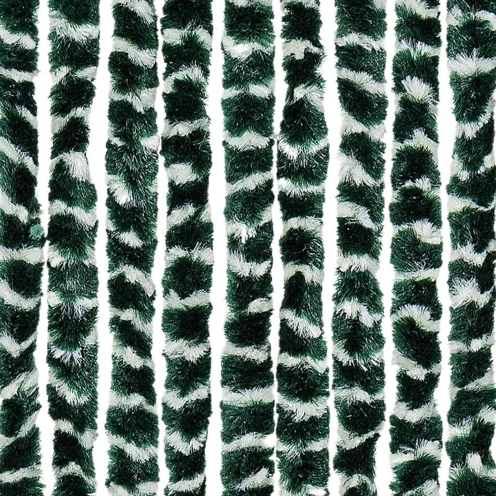 vidaXL Rideau anti-mouches vert et blanc 100x200 cm chenille