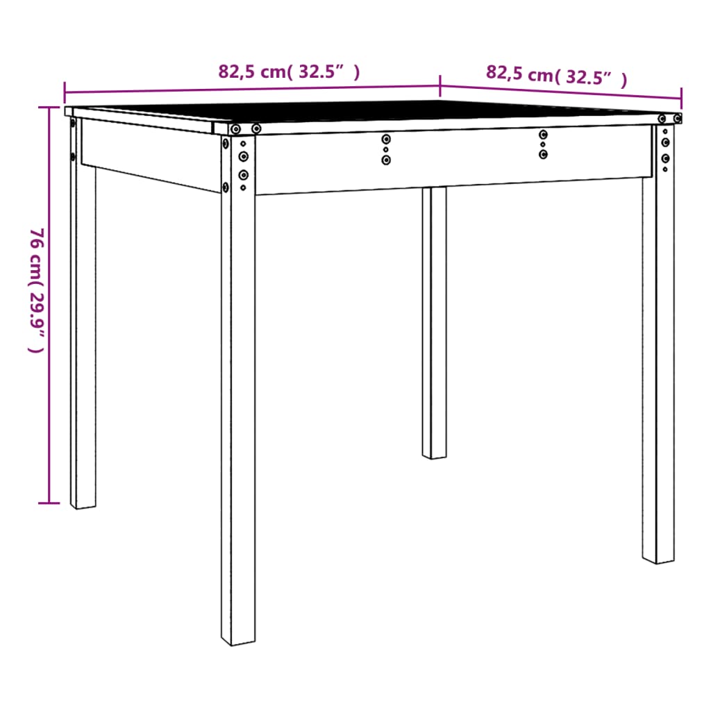 vidaXL Table de jardin noir 82,5x82,5x76 cm bois massif de pin