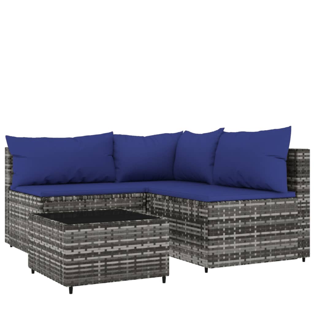 vidaXL Salon de jardin 4 pcs avec coussins Gris Résine tressée