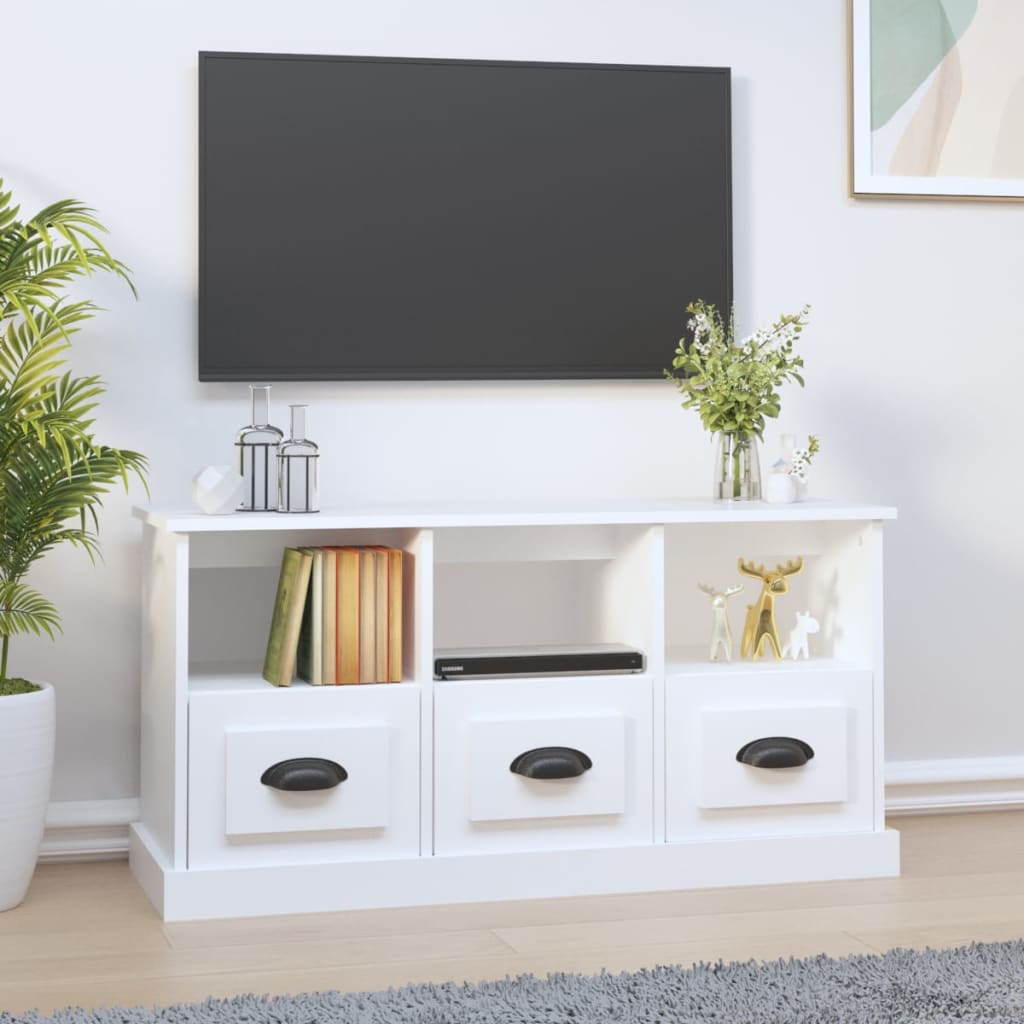 vidaXL Meuble TV blanc 100x35x50 cm bois d'ingénierie