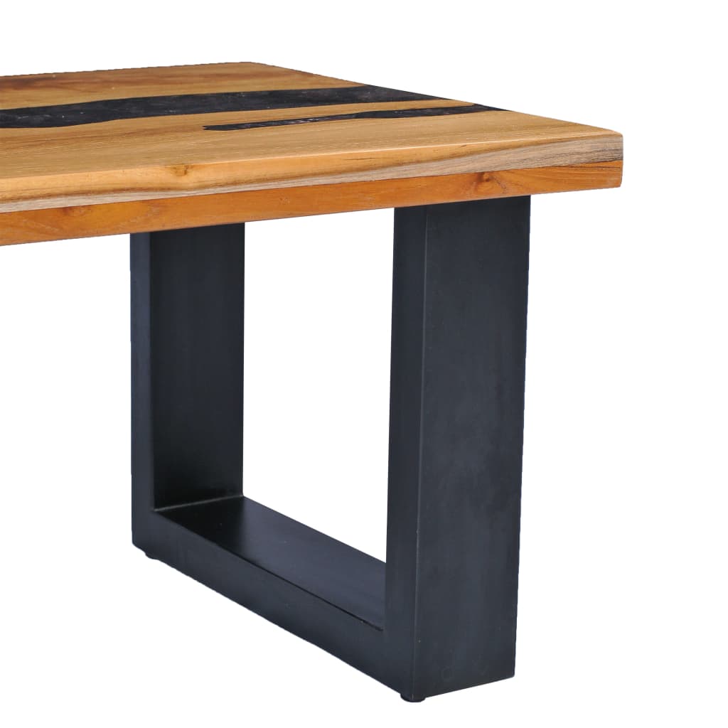 vidaXL Table basse 100 x 50 x 40 cm Bois de teck massif et polyrésine