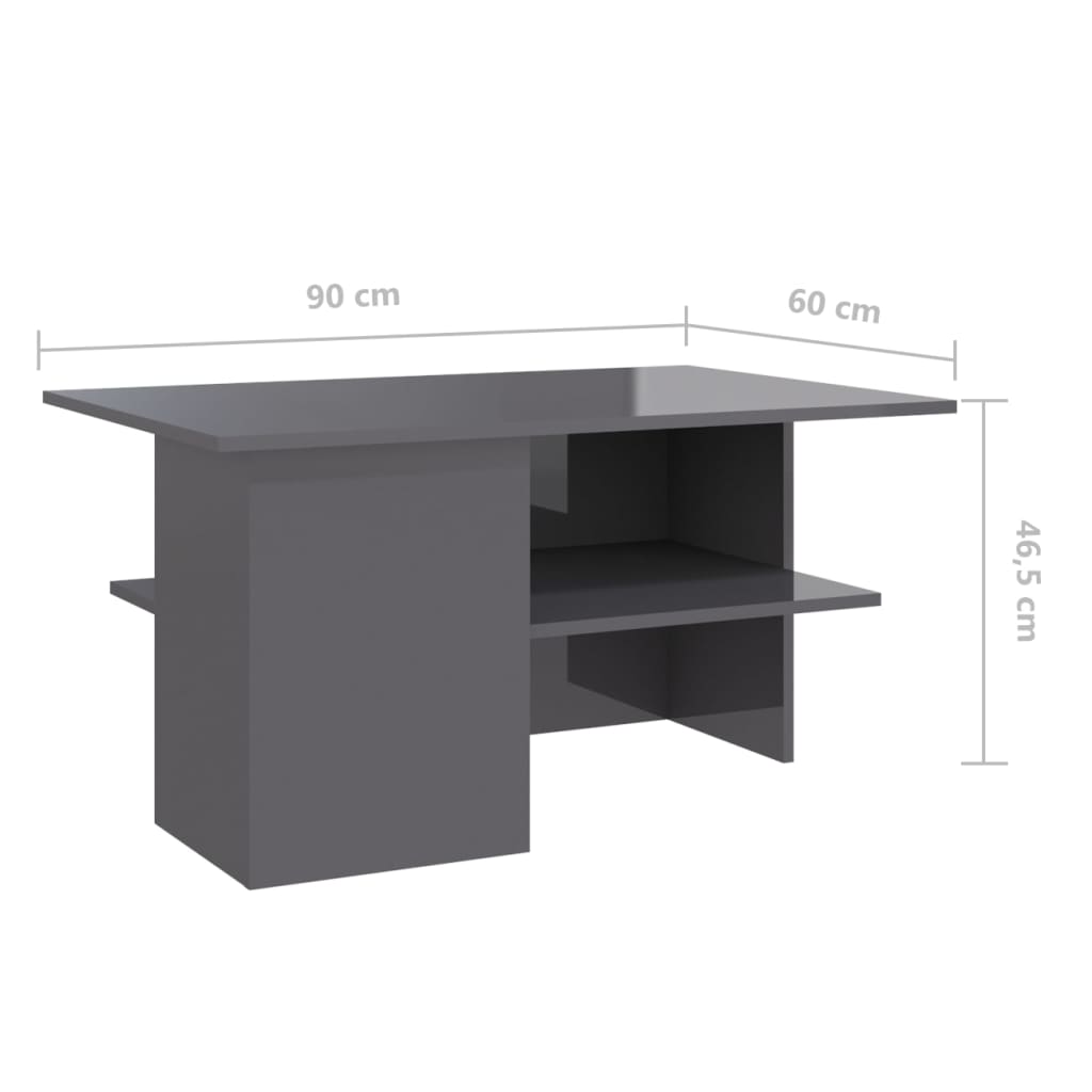 vidaXL Table basse gris brillant 90x60x46,5 cm bois d'ingénierie