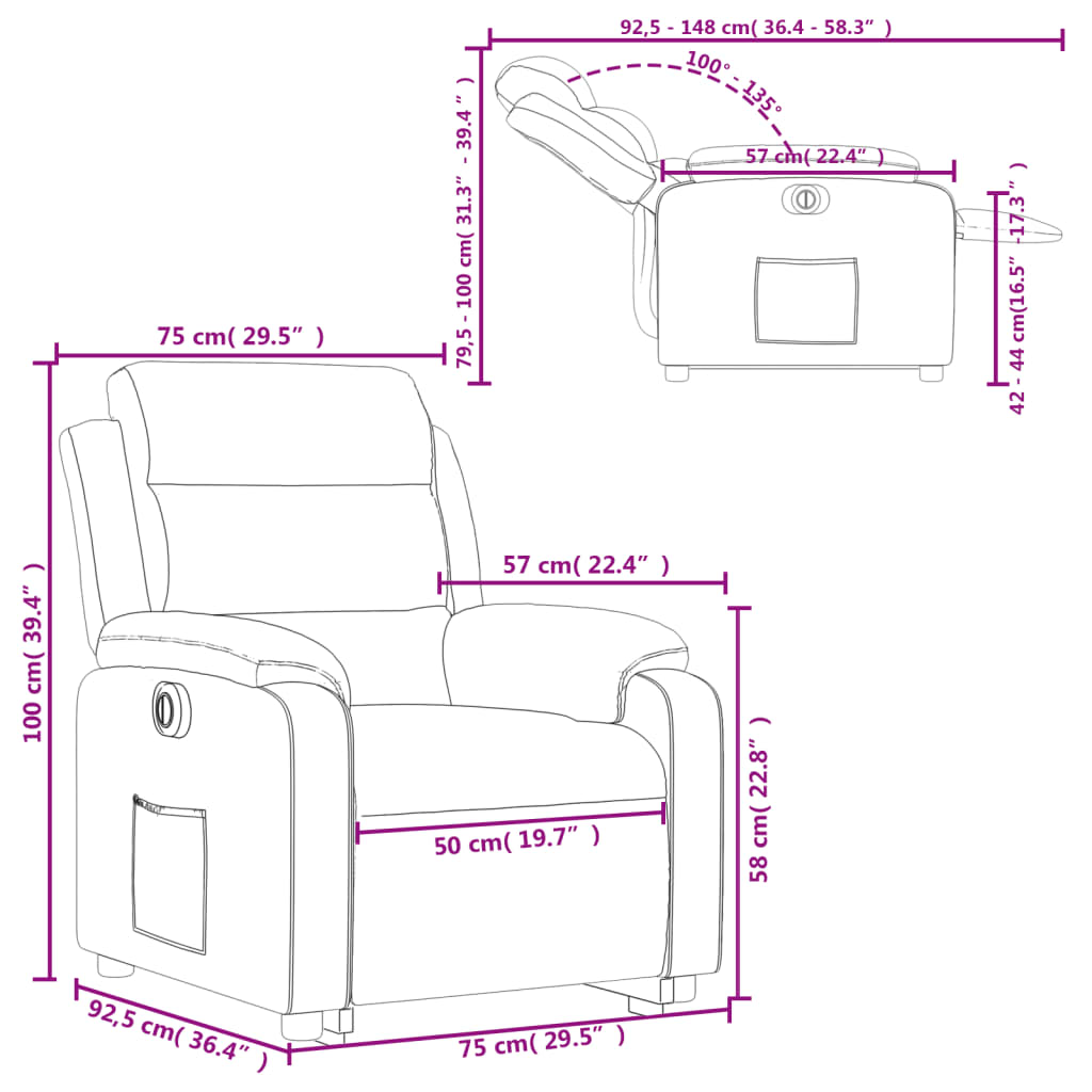 vidaXL Fauteuil inclinable électrique gris foncé tissu