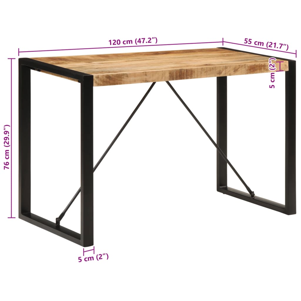 vidaXL Table à manger 120x55x76 cm bois de manguier massif brut