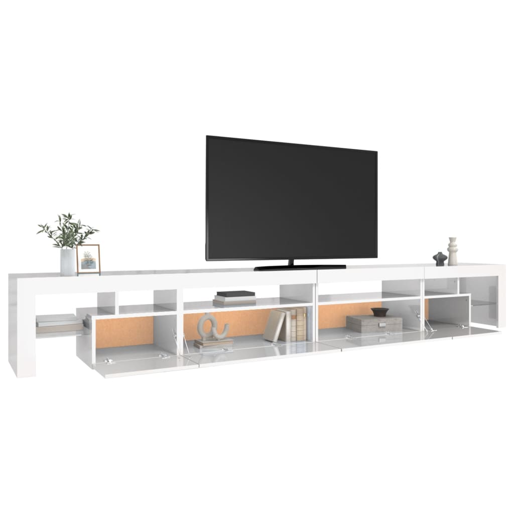 vidaXL Meuble TV avec lumières LED Blanc brillant 290x36,5x40 cm