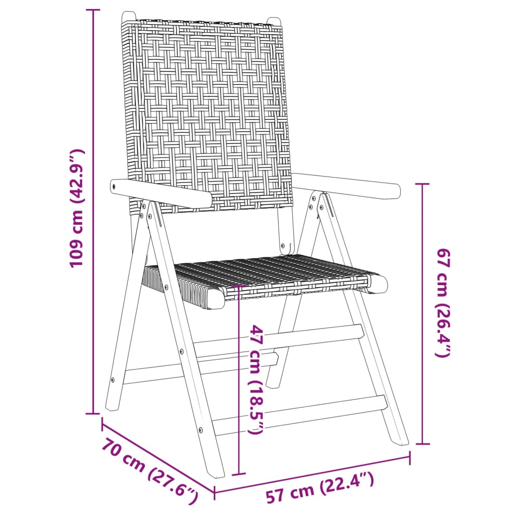 vidaXL Chaises de jardin lot de 2 noir bois massif d'acacia et rotin