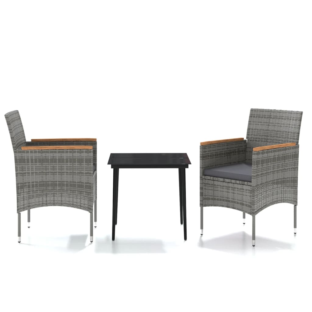 vidaXL Mobilier à dîner d'extérieur avec coussins 3 pcs Gris et noir