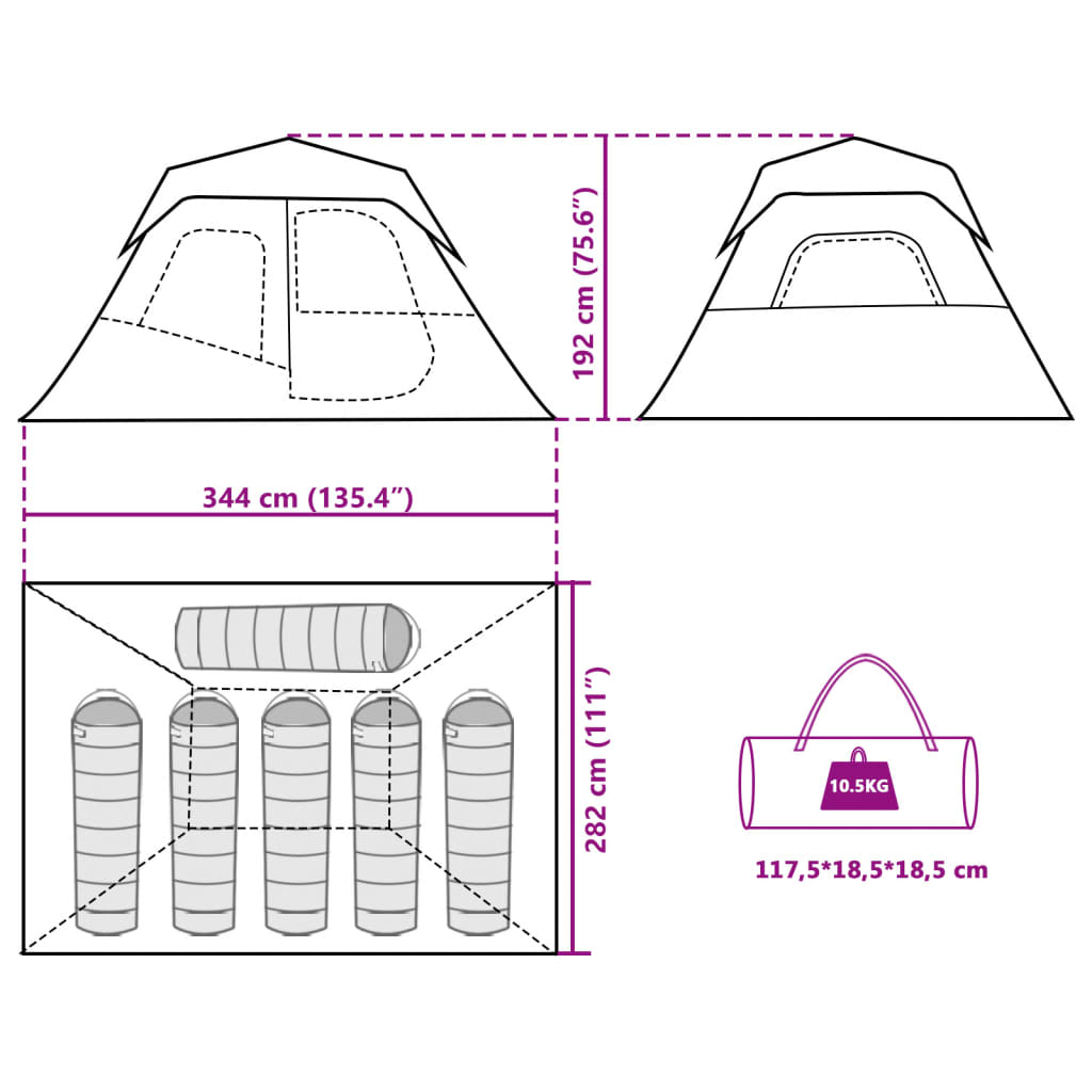 vidaXL Tente familiale 6 personnes bleu libération rapide imperméable