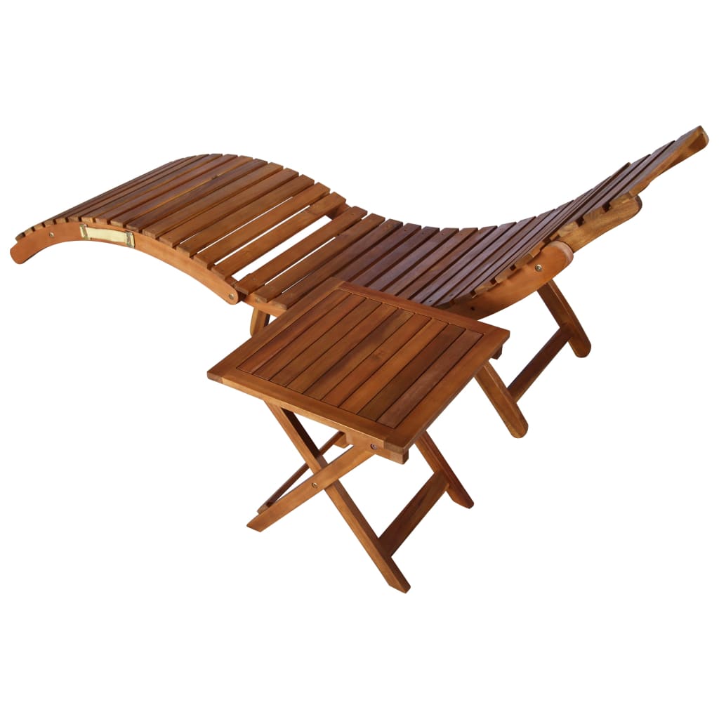 vidaXL Chaise longue avec table Bois d'acacia massif Marron