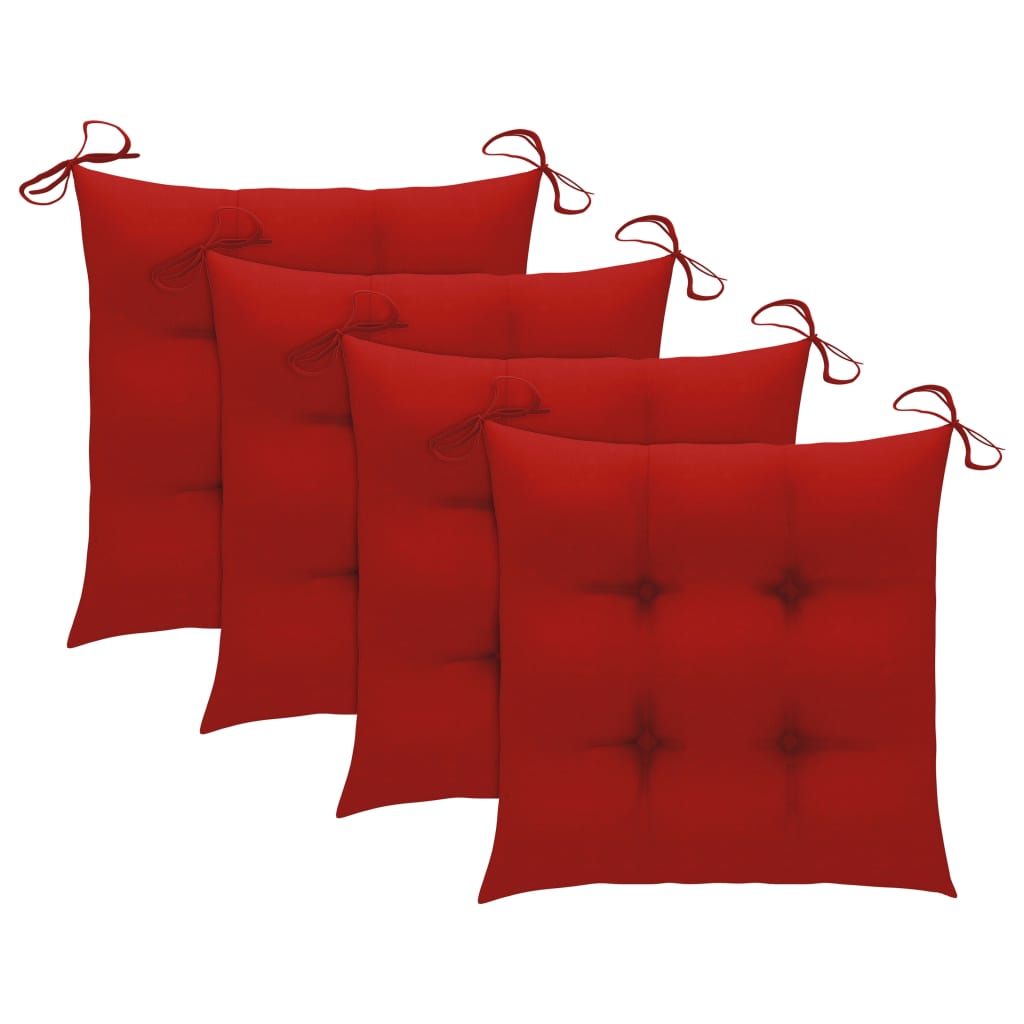 vidaXL Chaises de jardin 4 pcs avec coussins rouge Bois de teck solide