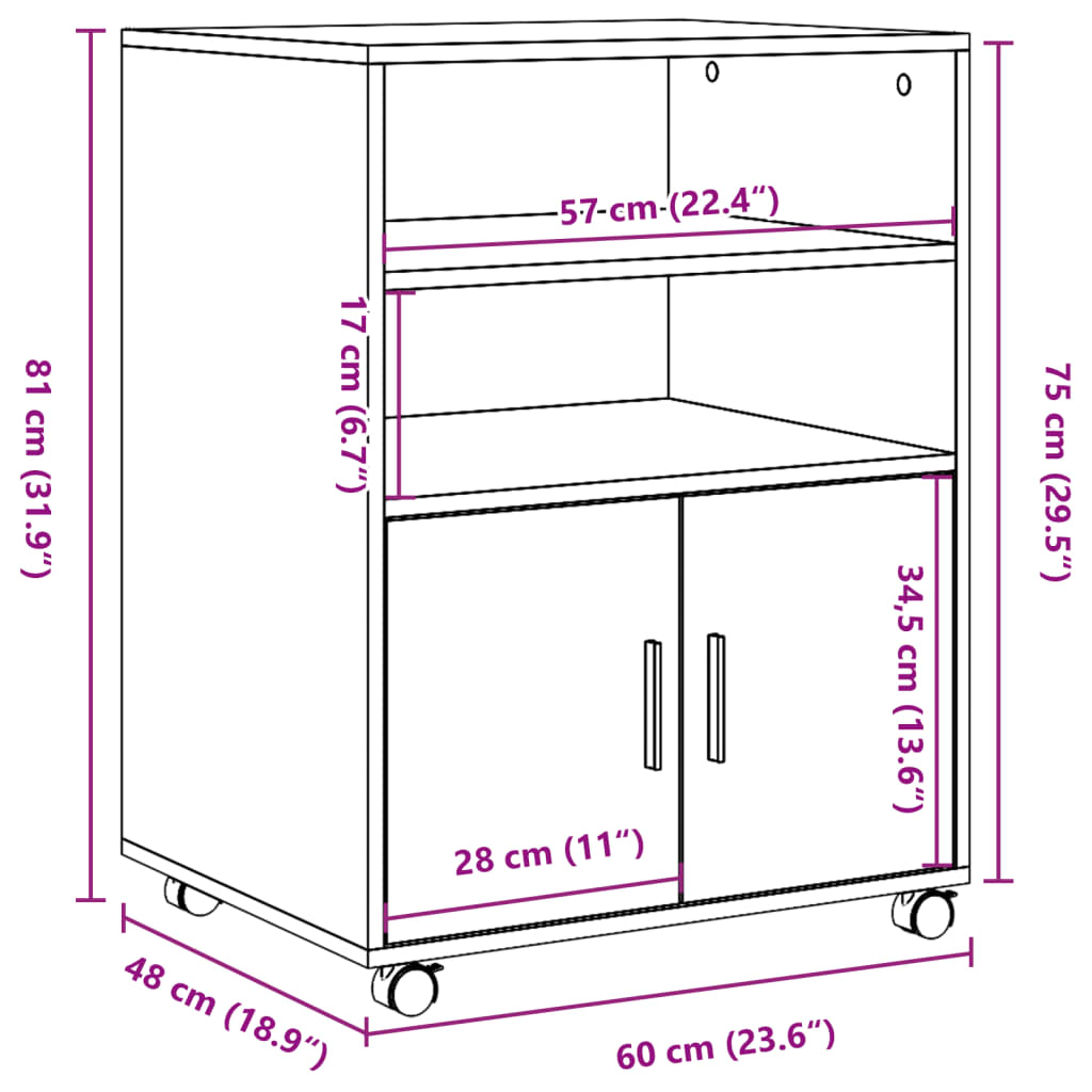 vidaXL Armoire à roulettes vieux bois 60x48x81 cm bois d'ingénierie