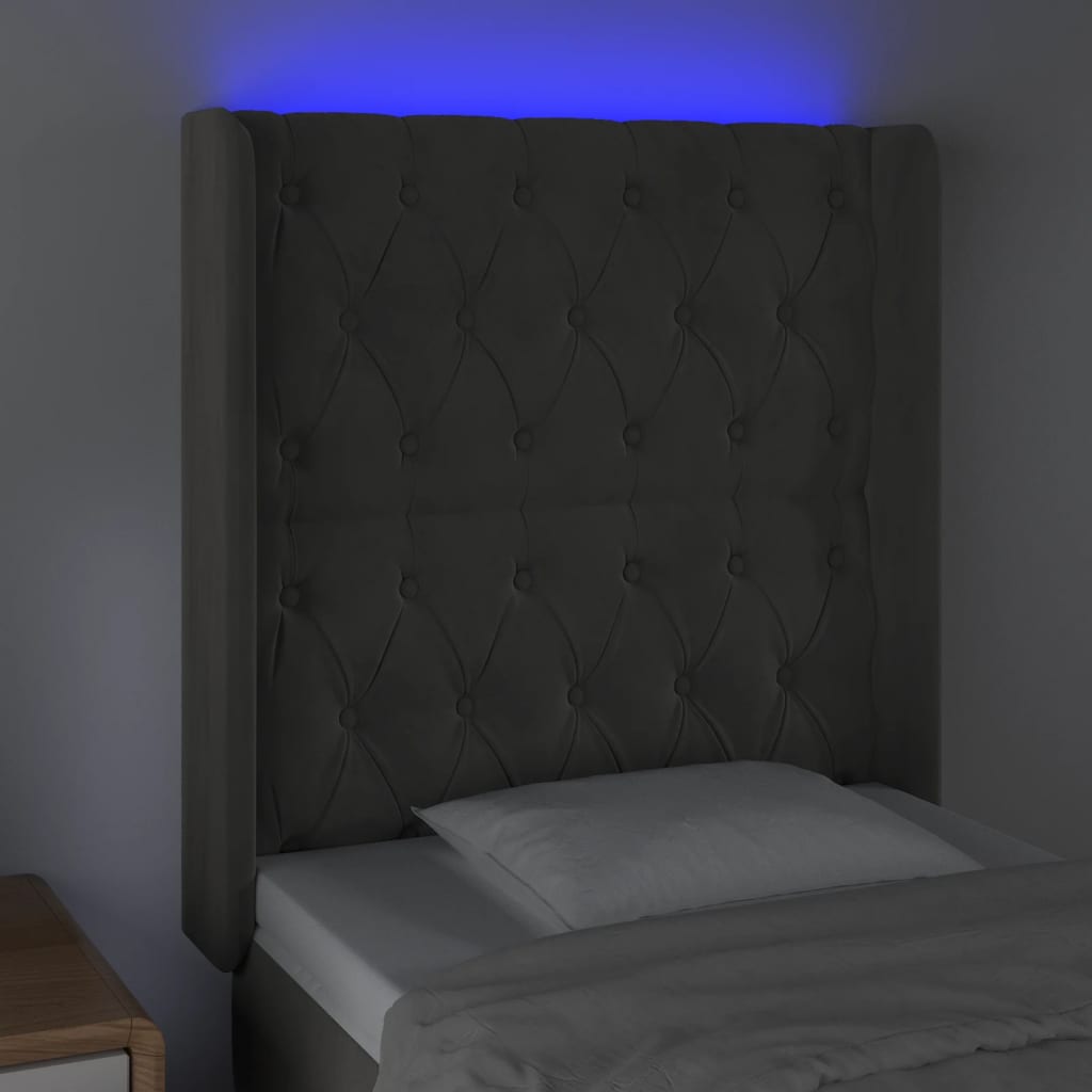 vidaXL Tête de lit à LED Gris foncé 83x16x118/128 cm Velours